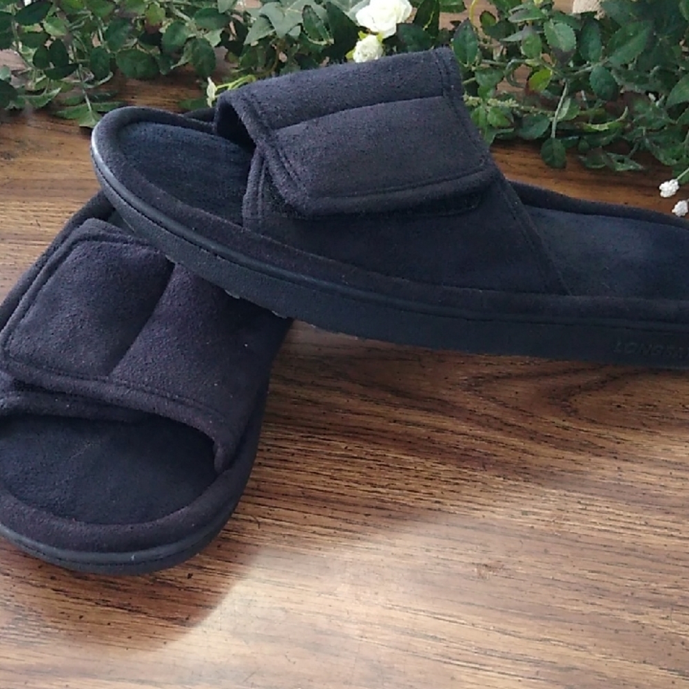Longbay Black 🫠 Memory Foam Velcro Closure Slide Sandals Size Medium (9-10)Mens